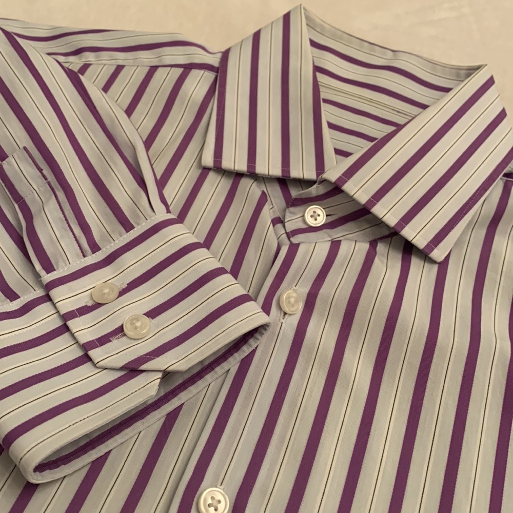 Hugo Boss purple pin striped collared shirt